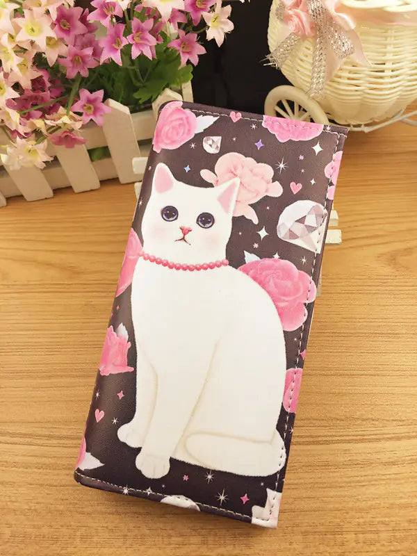 Cute Cat Long Wallet in PU Leather