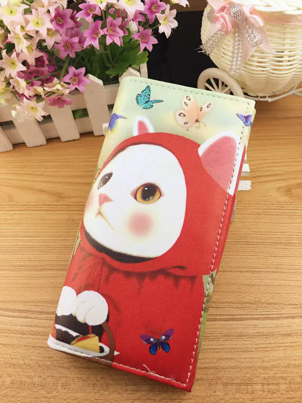 Cute Cat Long Wallet in PU Leather