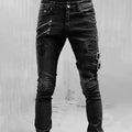 Men's Biker Fashion Denim Pants with Zipper Details