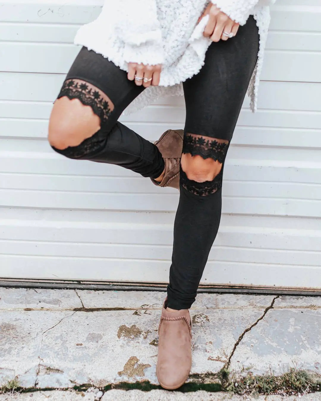 Lace Design Casual Pants with Feminine Slim Fit