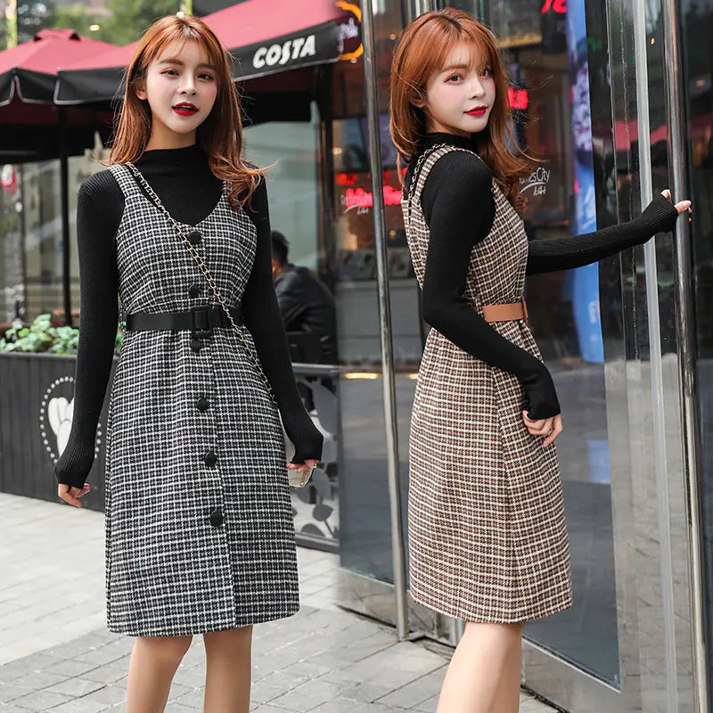 Autumn Winter Korean Style Long Sleeve Dress Set