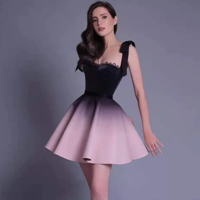 Bow Top Slim-fit Suspender Gradient Dress Set