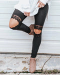 Lace Design Casual Pants with Feminine Slim Fit