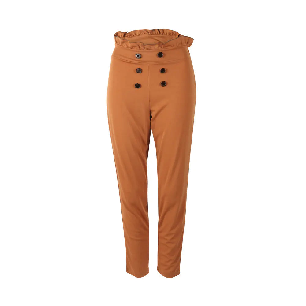 Trendy Slim-Fit Casual Pants with Lace Button Design