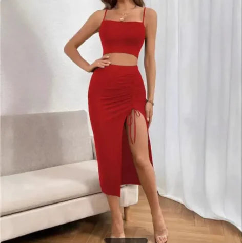 Slim Fit Split Midi Dress Set