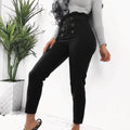 Trendy Slim-Fit Casual Pants with Lace Button Design