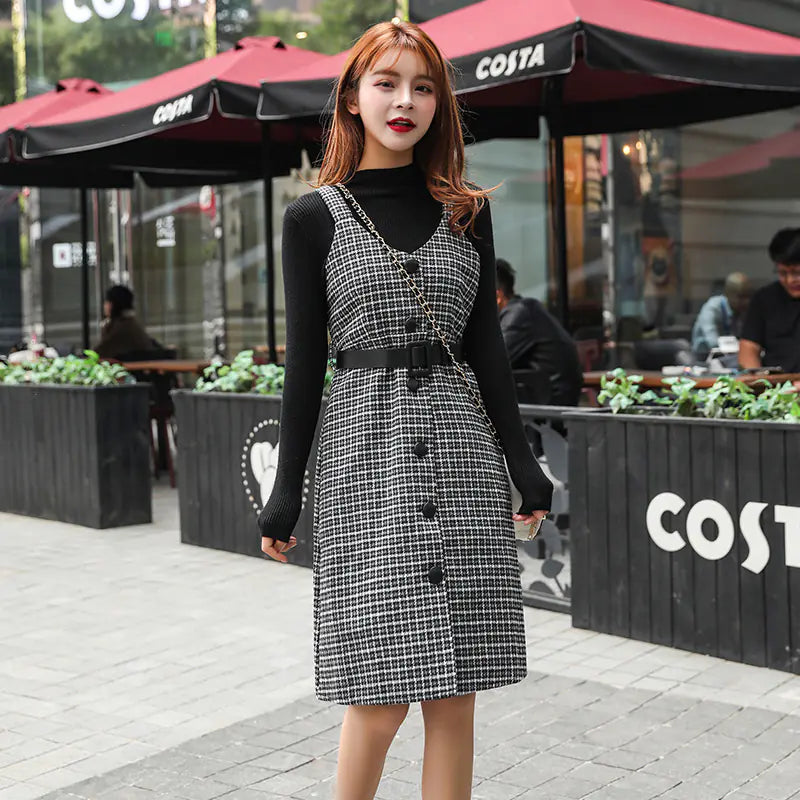 Autumn Winter Korean Style Long Sleeve Dress Set