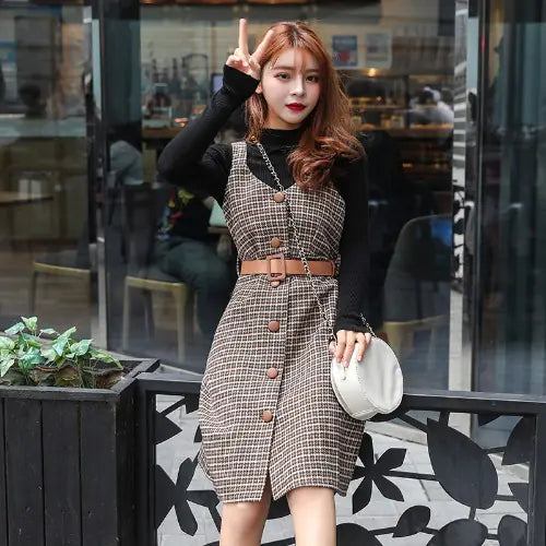 Autumn Winter Korean Style Long Sleeve Dress Set