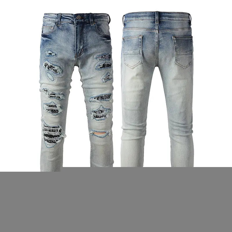 Men's Slim Fit Denim Pants with Hole Details