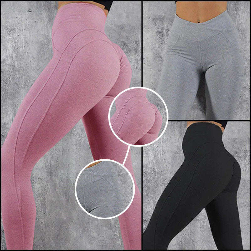 Women's High Waist Yoga Pants with V-Cross Design
